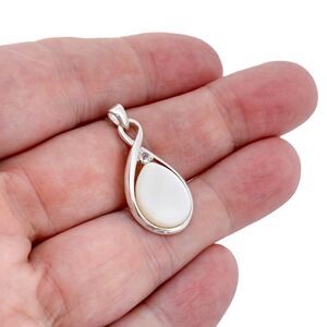 Vintage NV Sterling Silver 925 Mother of Pearl Cubic Zirconia Teardrop Pendant
